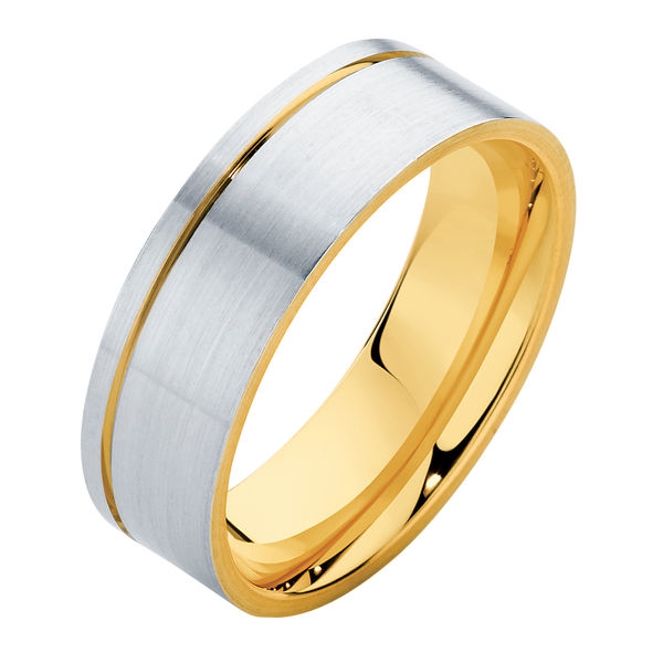 Mens Two Tone Yellow Gold Wedding Ring Mens Two Tone (Flat)