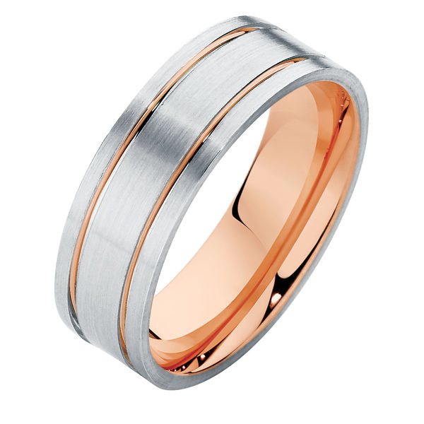  Mens  Two Tone Rose  Gold  Wedding  Ring  Flat Mens  Two Tone II