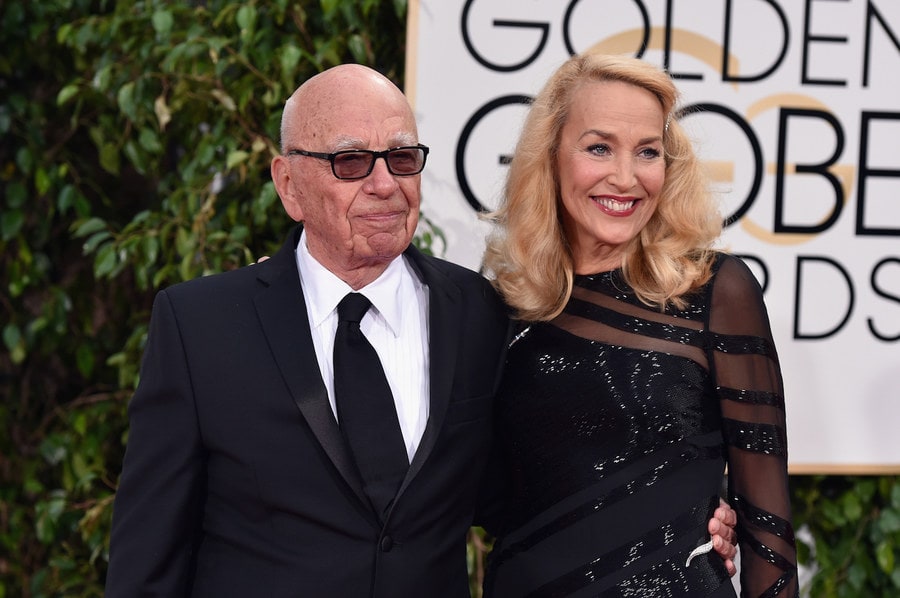 BEVERLY HILLS, CA - JANUARY 10:  News Corp. CEO Rupert Murdoch (L) and model Jerry Hall attend the 73rd Annual Golden Globe Awards held at the Beverly Hilton Hotel on January 10, 2016 in Beverly Hills, California.  (Photo by John Shearer/Getty Images)