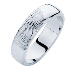 Fingerprint Mens White Gold Wedding Ring