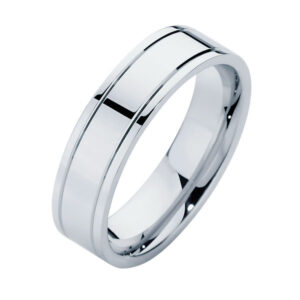 Polished Cut Lines White Gold Wedding Ring