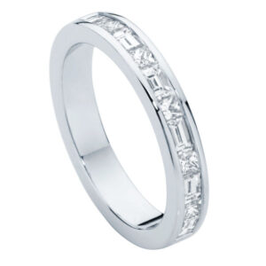 Princess and Baguette White Gold Wedding Ring