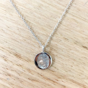 White Gold Disc Pendant Hand Engraved with a Baby's Fingerprint