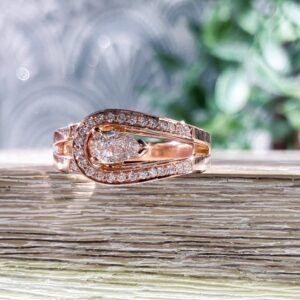 Contemporary Pear Shape Diamond Ring in Rose Gold