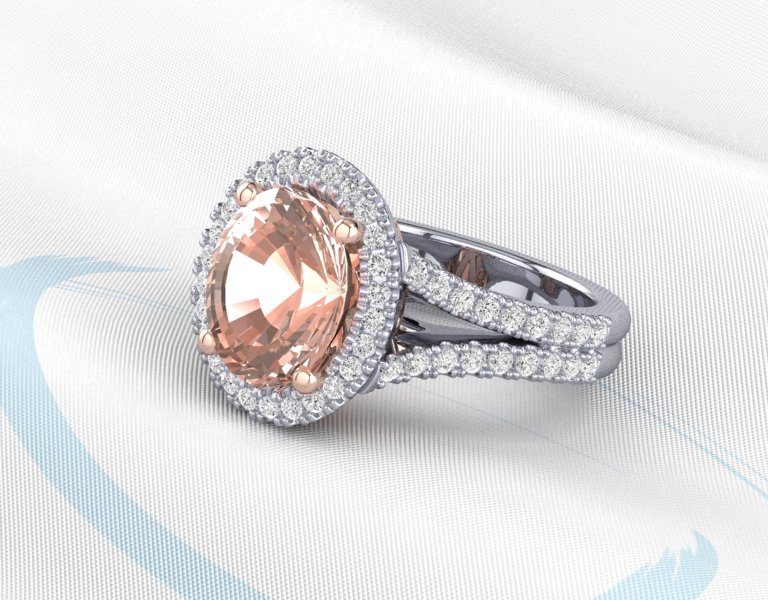 Peach halo ring with split band