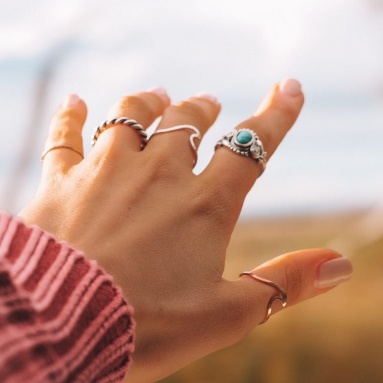 Silver rings on hand