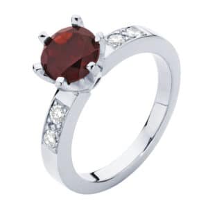 Round Cut Ruby Ring with Grain Set Diamond Shoulders