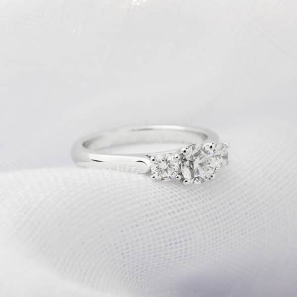 Three stone engagement ring design in platinum