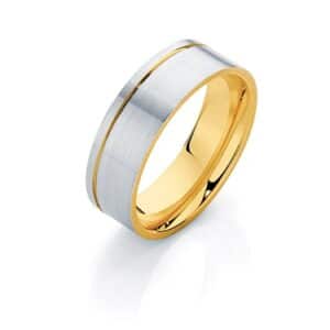Men's wedding ring featuring 18ct yellow and white gold