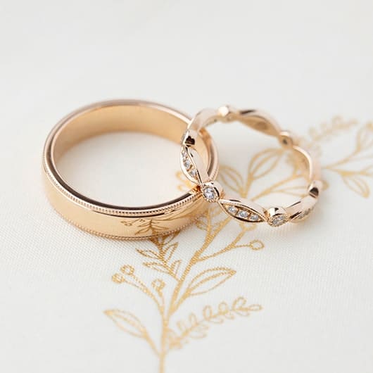 Mens and Womens Rose Gold and diamond wedding rings