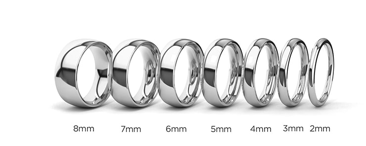 Wedding ring widths labelled