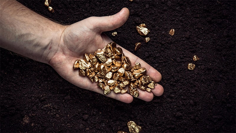 A hand holding pure gold before it is mixed with other metals to be used in jewellery
