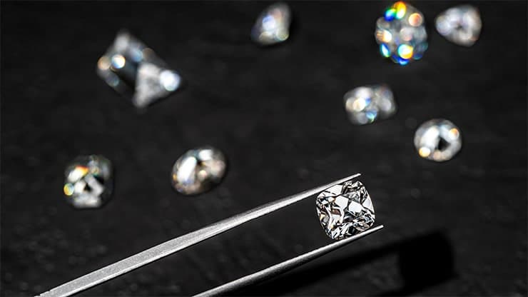 Diamonds being viewed and compared in the Jewellery studio