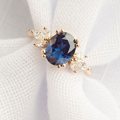 blue sapphire ring with marquise accents