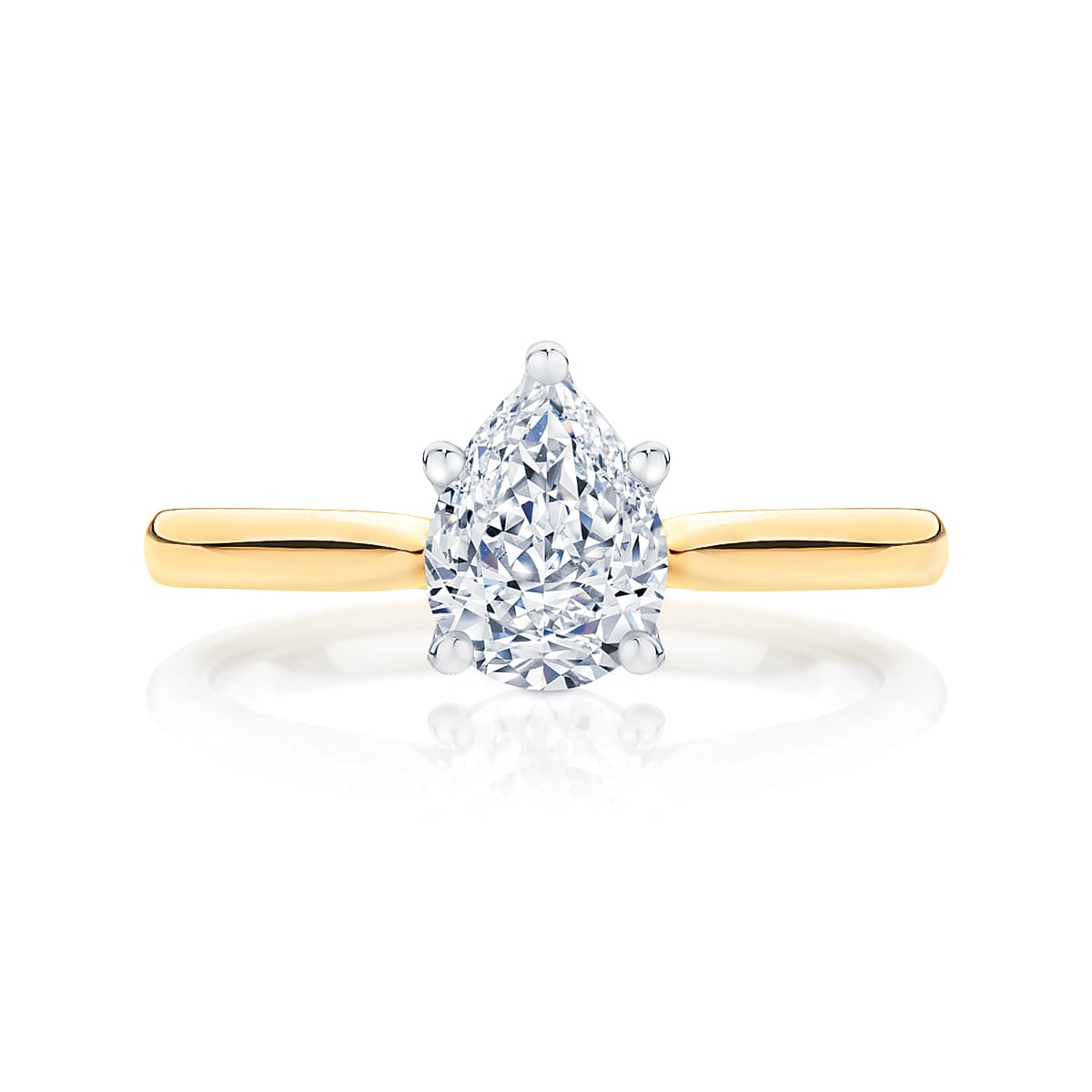Pear cut diamond engagement ring yellow gold solitaire