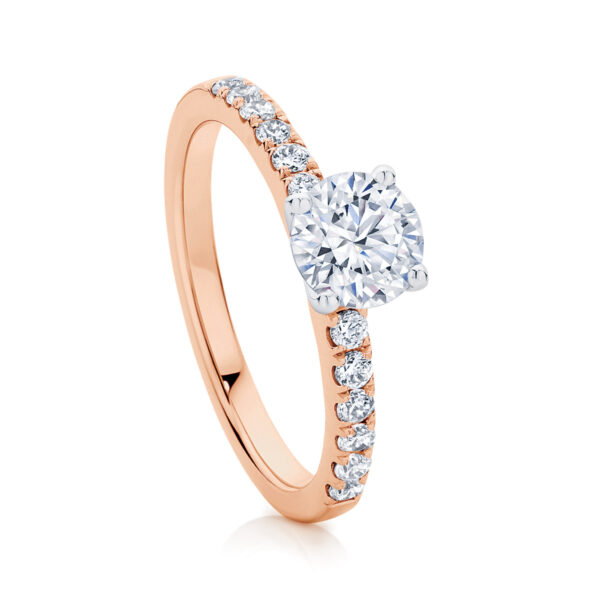 Round Side Stones Engagement Ring Rose Gold | Amore