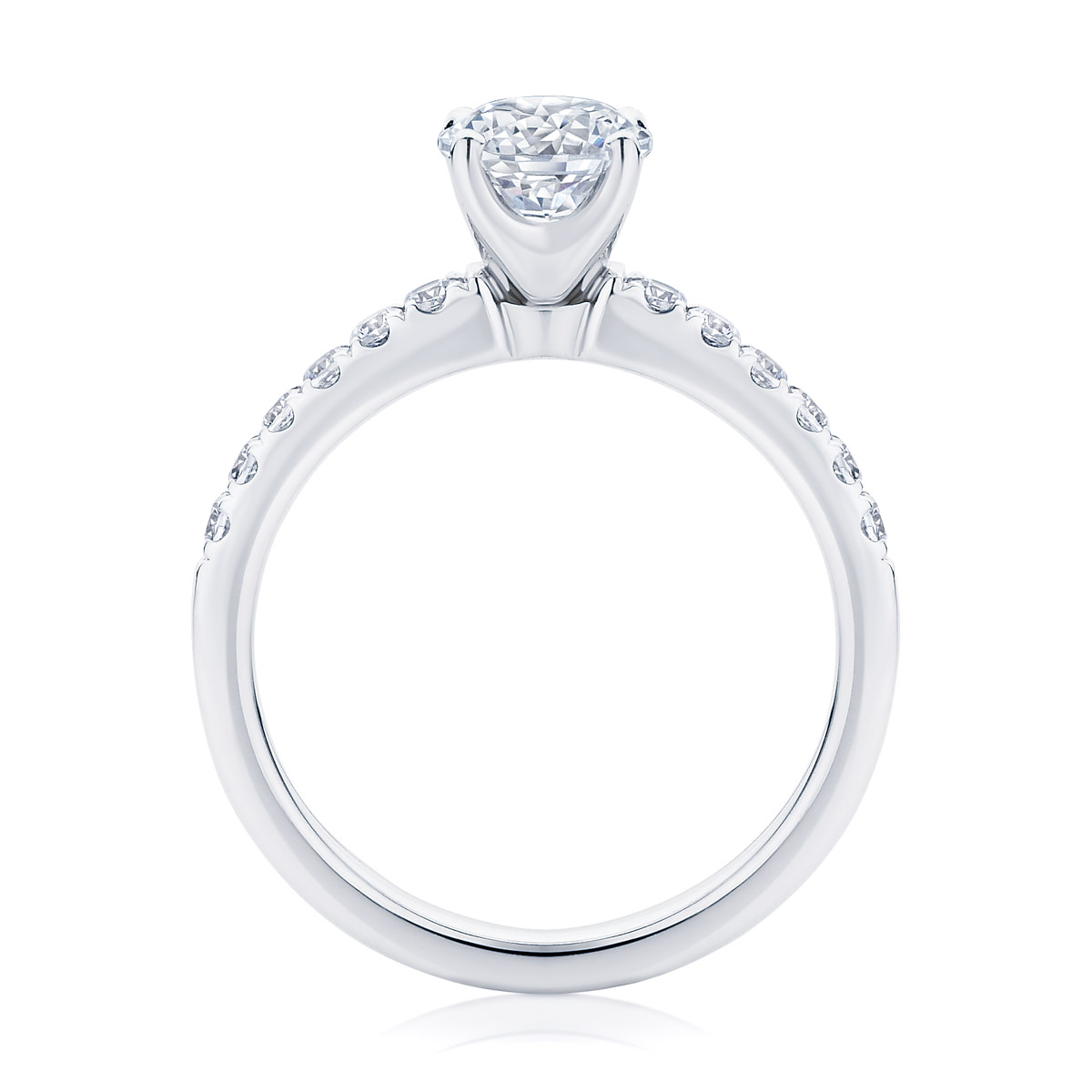 Round Side Stones Engagement Ring White Gold | Amore