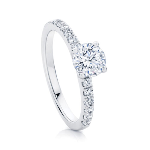 Round Side Stones Engagement Ring White Gold | Amore