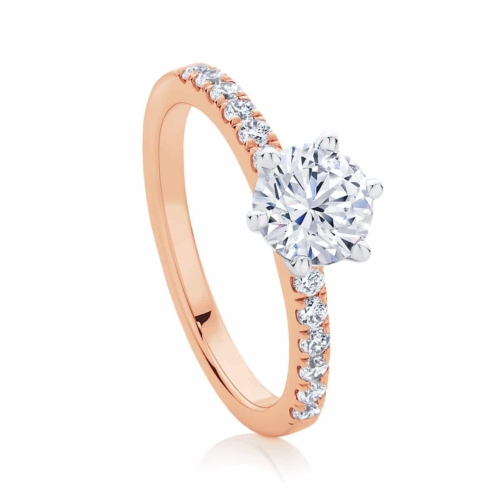 Round Side Stones Engagement Ring Rose Gold | Amore (six claw)