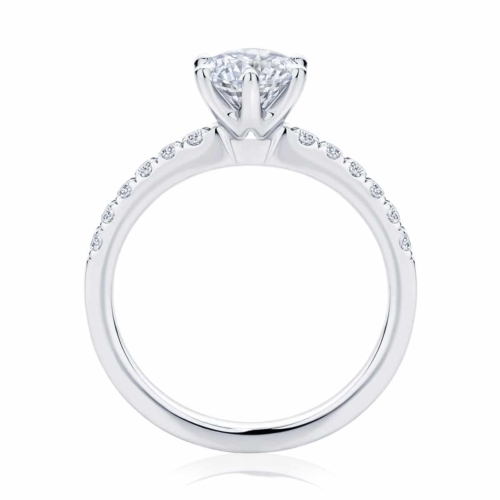 Round Side Stones Engagement Ring White Gold | Amore (six claw)