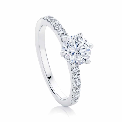 Round Side Stones Engagement Ring White Gold | Amore (six claw)