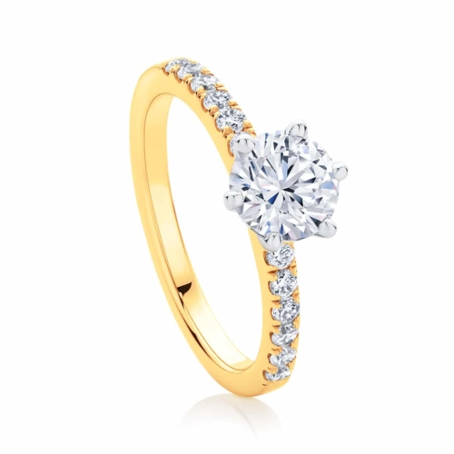 Round Side Stones Engagement Ring Yellow Gold | Amore (six claw)