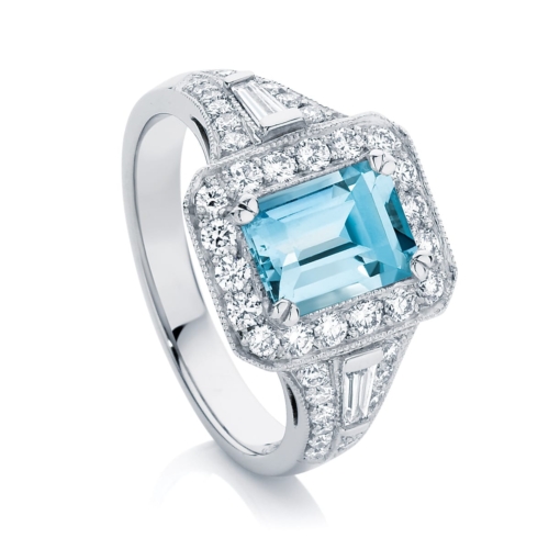 Emerald Halo Engagement Ring Platinum | Andromeda