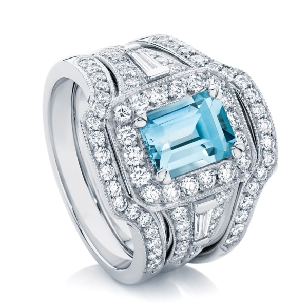 Emerald Halo Engagement Ring Platinum | Andromeda