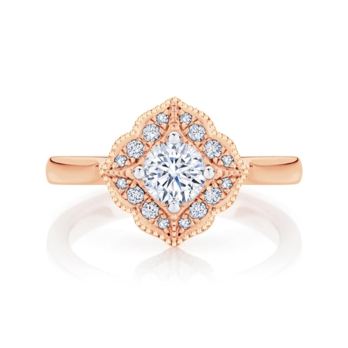 Round Halo Engagement Ring Rose Gold | Arabesque