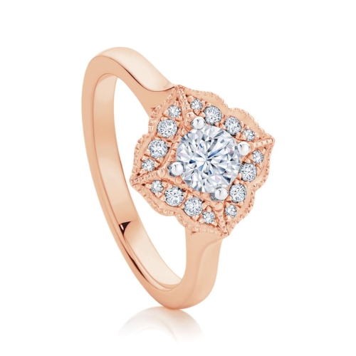 Round Halo Engagement Ring Rose Gold | Arabesque