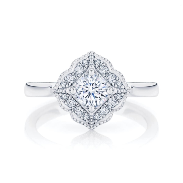 Round Halo Engagement Ring White Gold | Arabesque