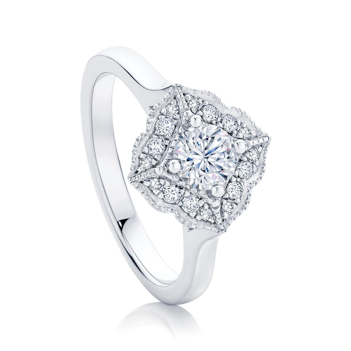Round Halo Engagement Ring White Gold | Arabesque