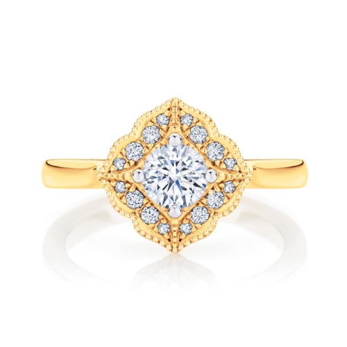 Round Halo Engagement Ring Yellow Gold | Arabesque