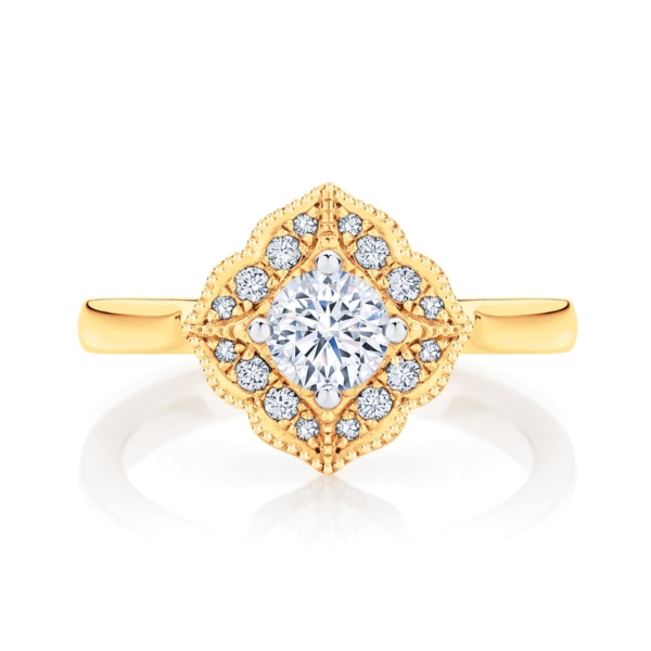 Round Halo Engagement Ring Yellow Gold | Arabesque