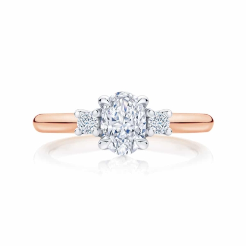 Oval Three Stone Engagement Ring Rose Gold | Arcadia