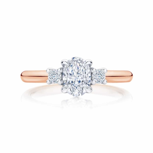 Oval Three Stone Engagement Ring Rose Gold | Arcadia