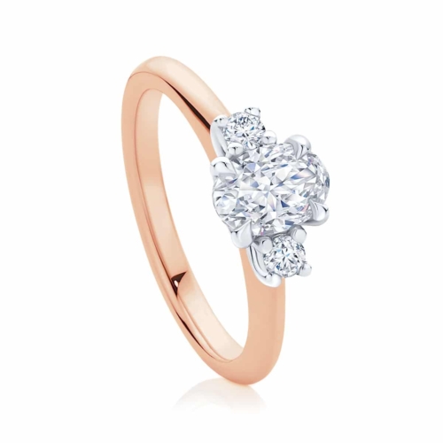 Oval Three Stone Engagement Ring Rose Gold | Arcadia