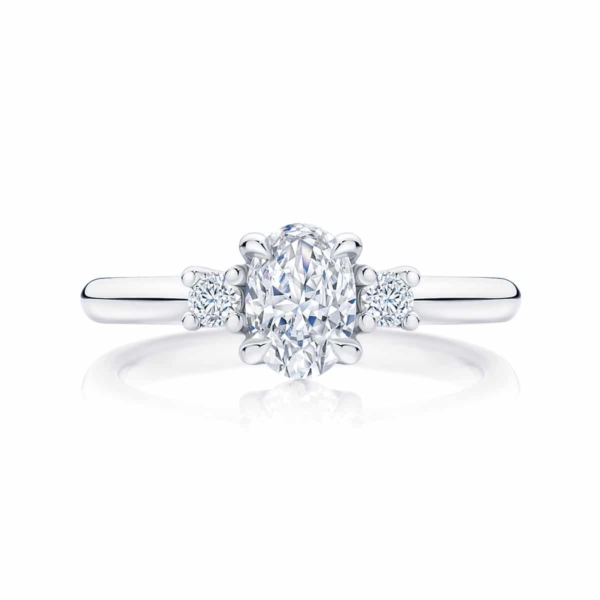 Oval Three Stone Engagement Ring White Gold | Arcadia