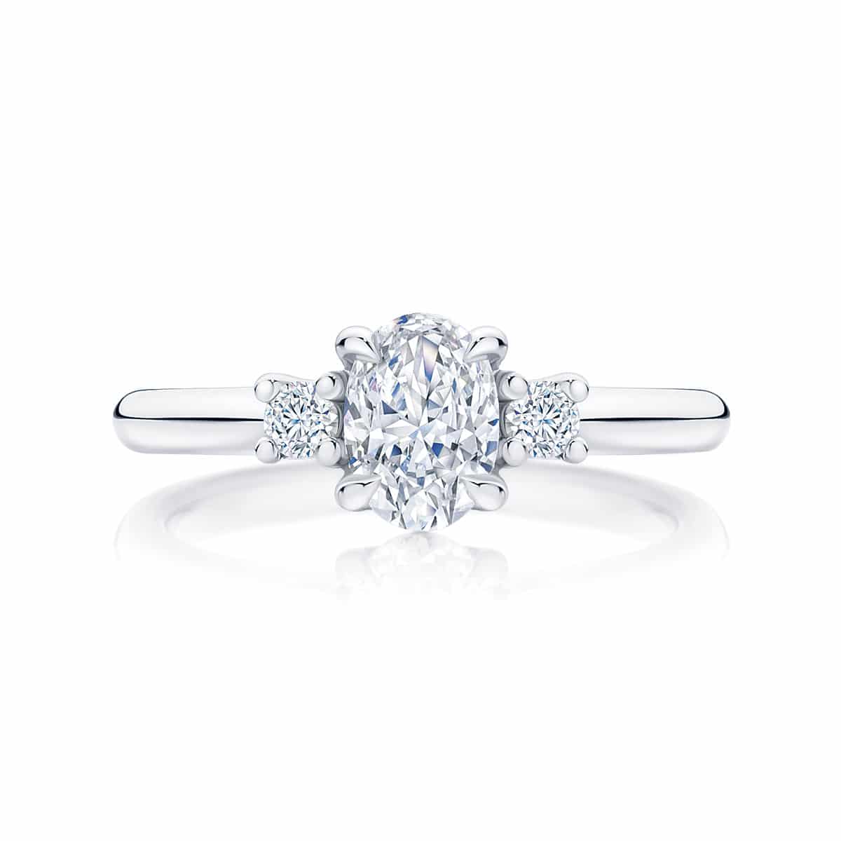 Oval Three Stone Engagement Ring White Gold | Arcadia