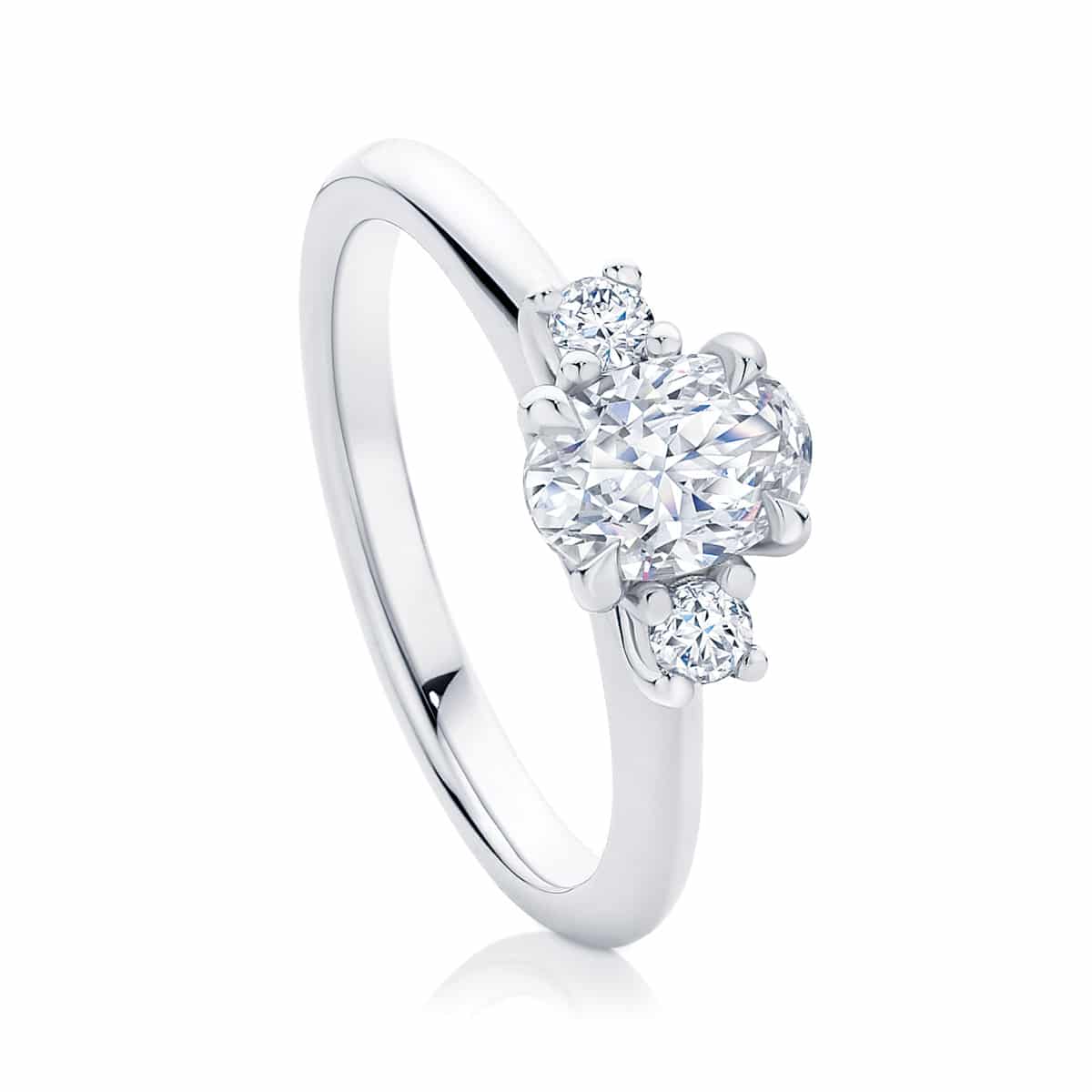 Oval Three Stone Engagement Ring White Gold | Arcadia