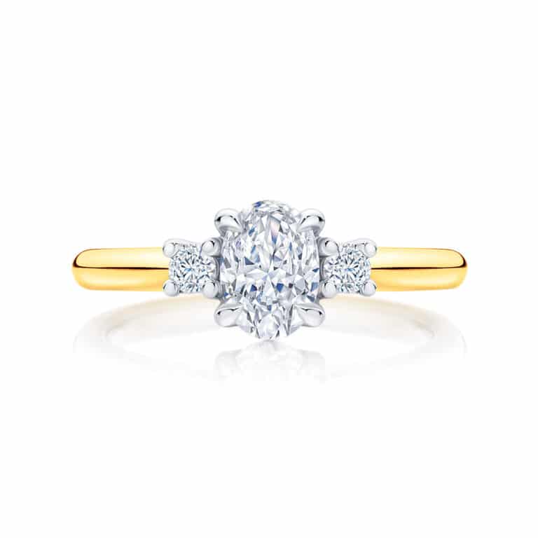 Oval Three Stone Engagement Ring Yellow Gold | Arcadia