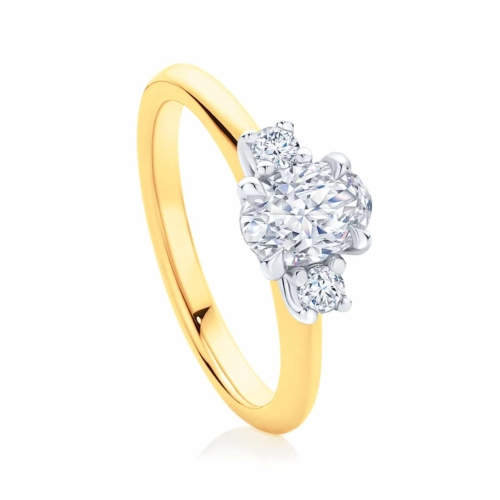 Oval Three Stone Engagement Ring Yellow Gold | Arcadia