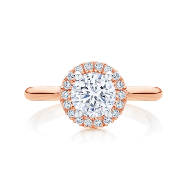 Round Halo Engagement Ring Rose Gold | Ariel (Plain Band)