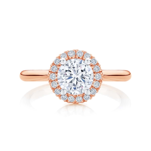 Round Halo Engagement Ring Rose Gold | Ariel (Plain Band)