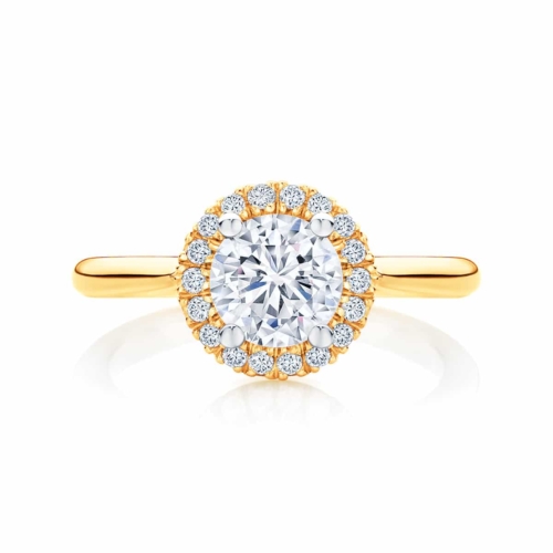 Round Halo Engagement Ring Yellow Gold | Ariel (Plain Band)