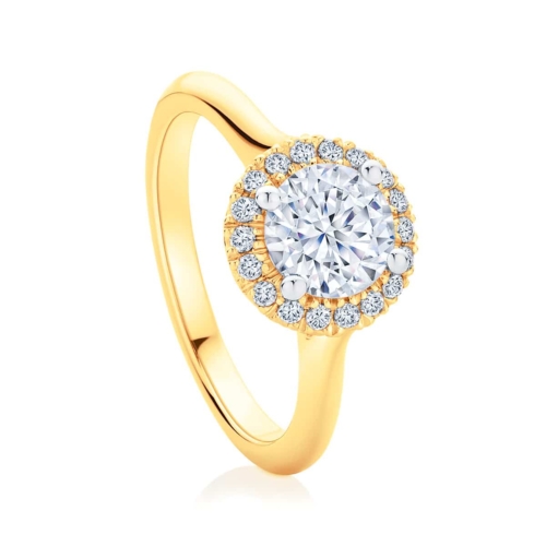 Round Halo Engagement Ring Yellow Gold | Ariel (Plain Band)