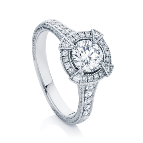 Round Engraved Engagement Ring Platinum | Atlantis