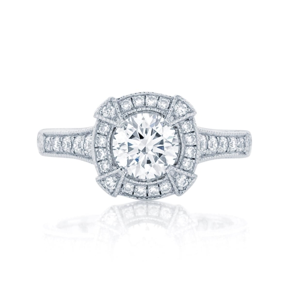 Round Engraved Engagement Ring White Gold | Atlantis