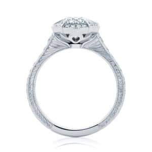 Round Engraved Engagement Ring White Gold | Atlantis