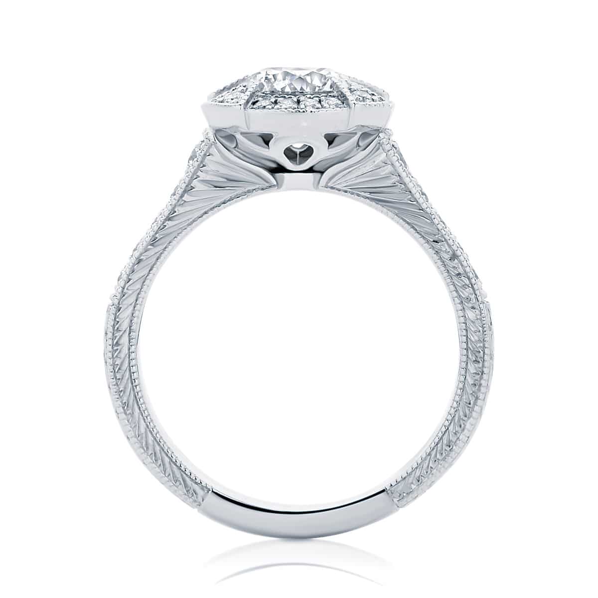 Round Engraved Engagement Ring White Gold | Atlantis